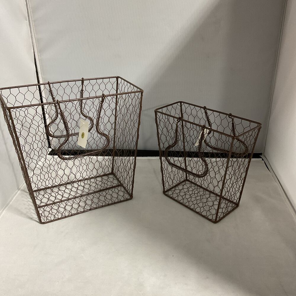 Set Of 2 Metal Beachcomber Baskets Coastal Nautical Storage Bins